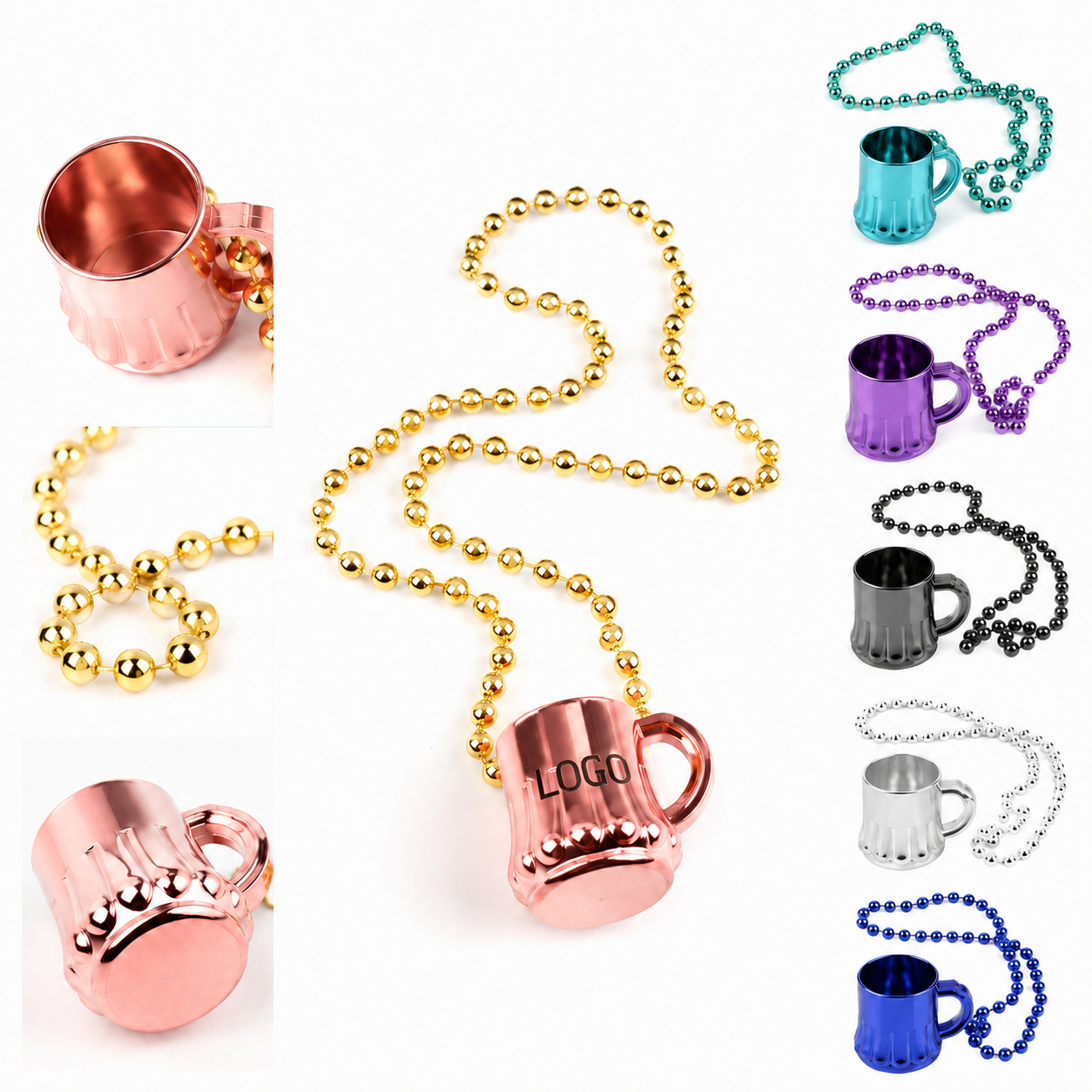 Festive Metallic Mini Mug Bead Necklace for Party and Events