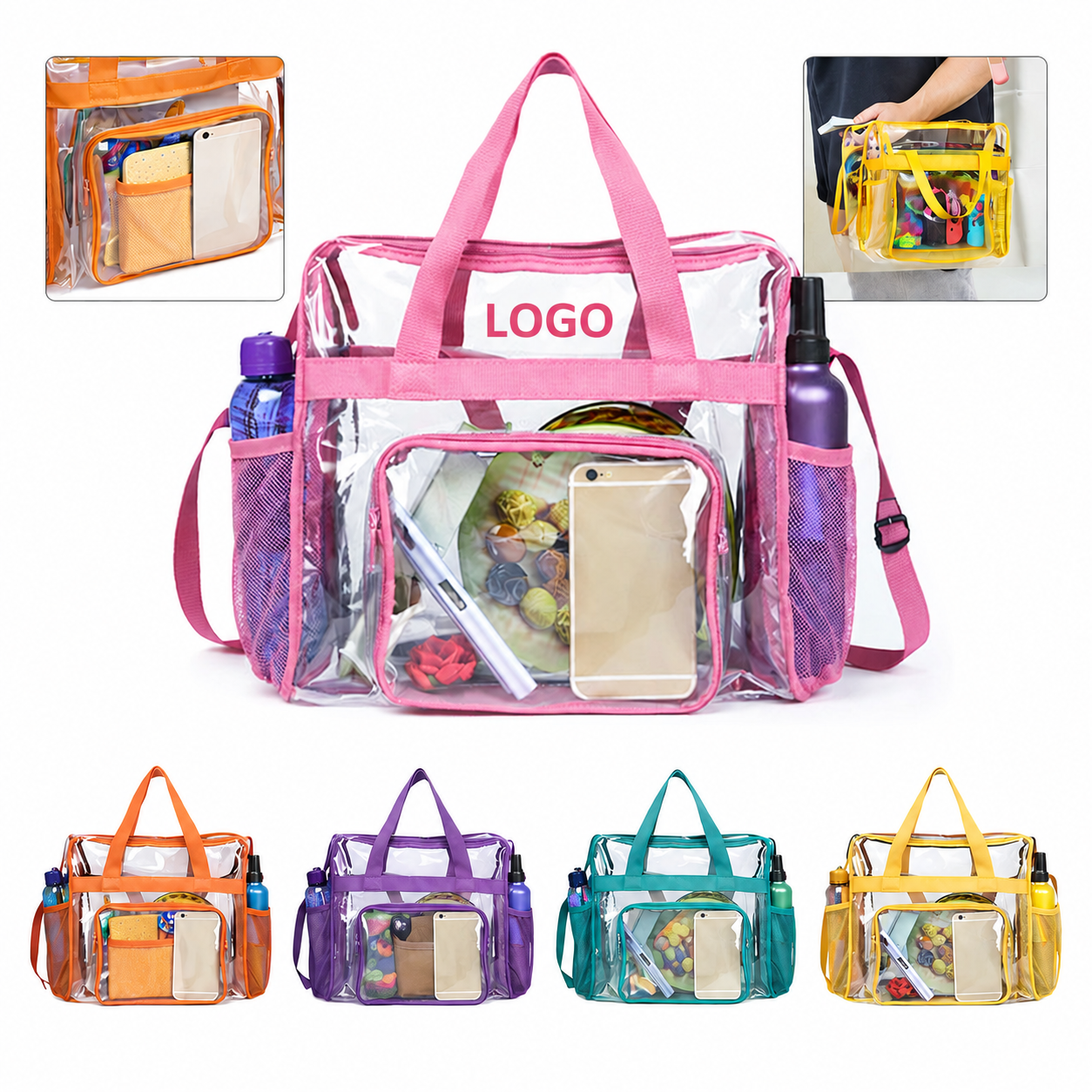 Multi-Pocket Clear Vinyl Event Tote with Reinforced Trim