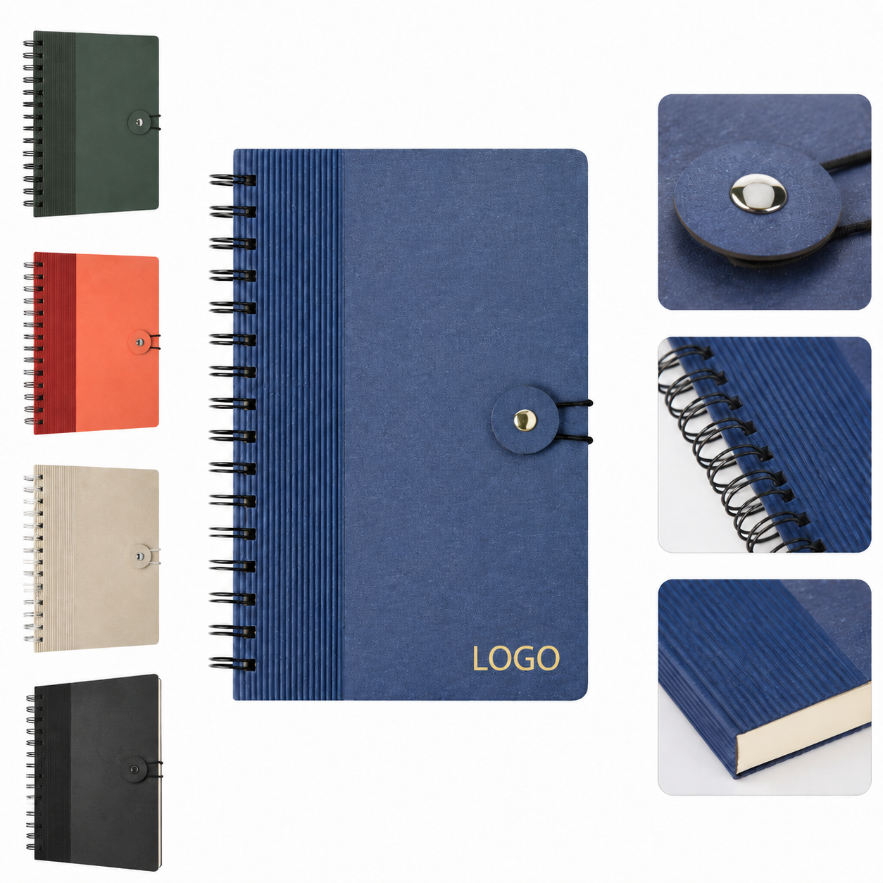 Metallic Tone Coil Bound Journal with Elastic Button Closure