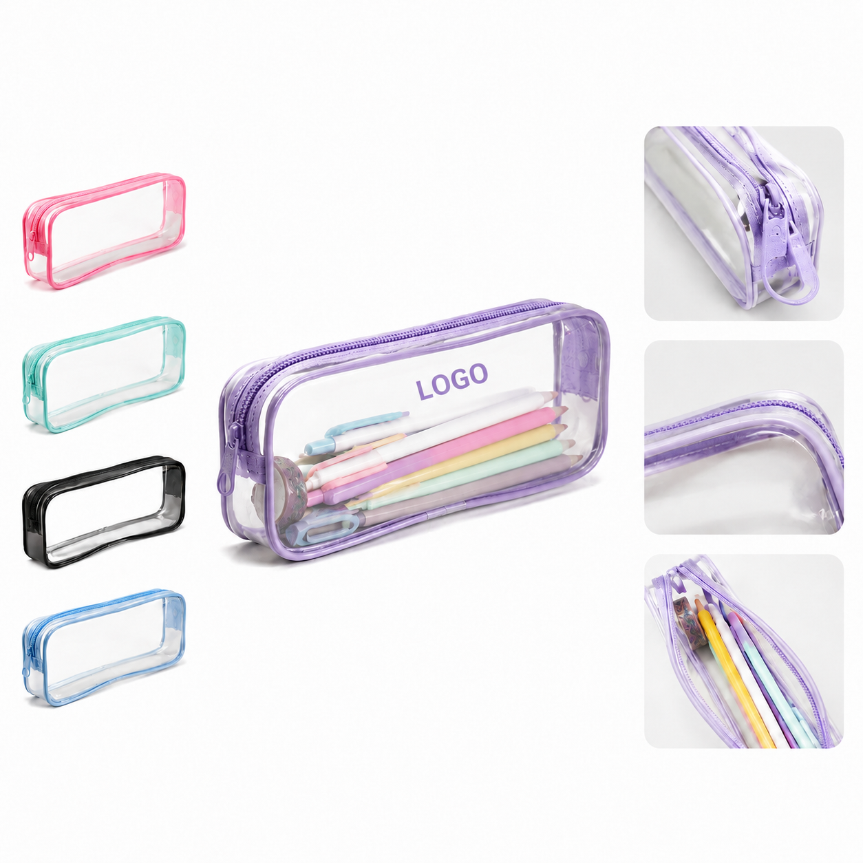 Transparent PVC Zippered Organizer Pouch for Stationery and Travel