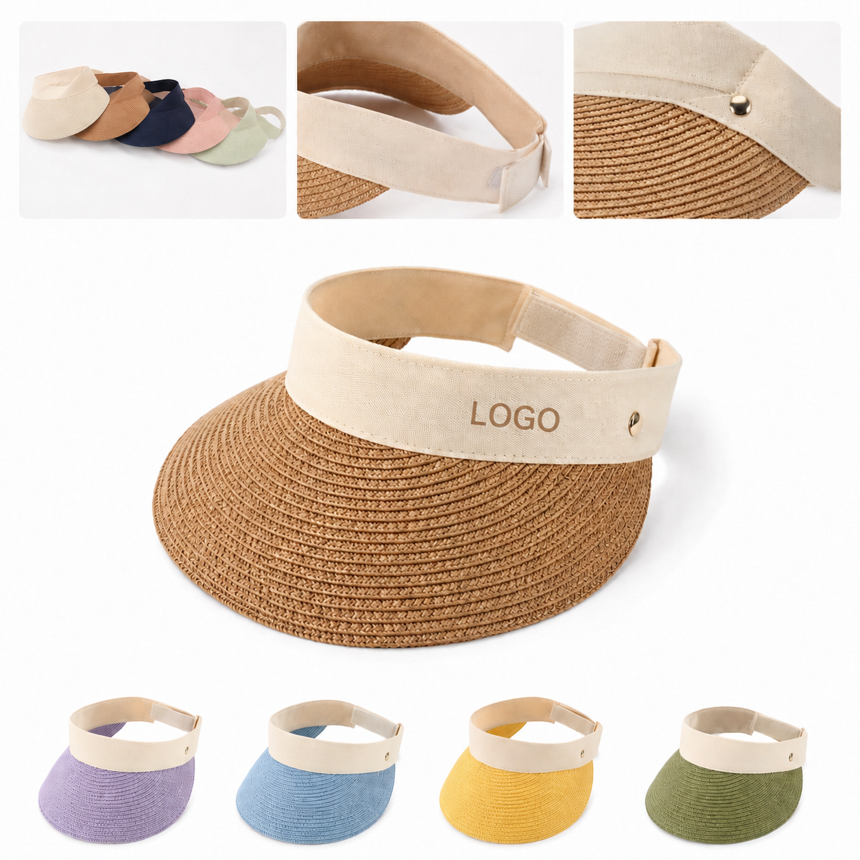 Wide Brim Straw Sun Visor with Adjustable Cotton Band for Sun Protection