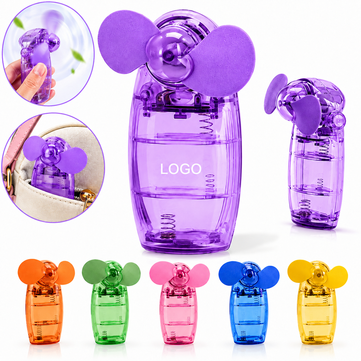 Translucent Battery-Operated Handheld Fan with Soft Safety Blades