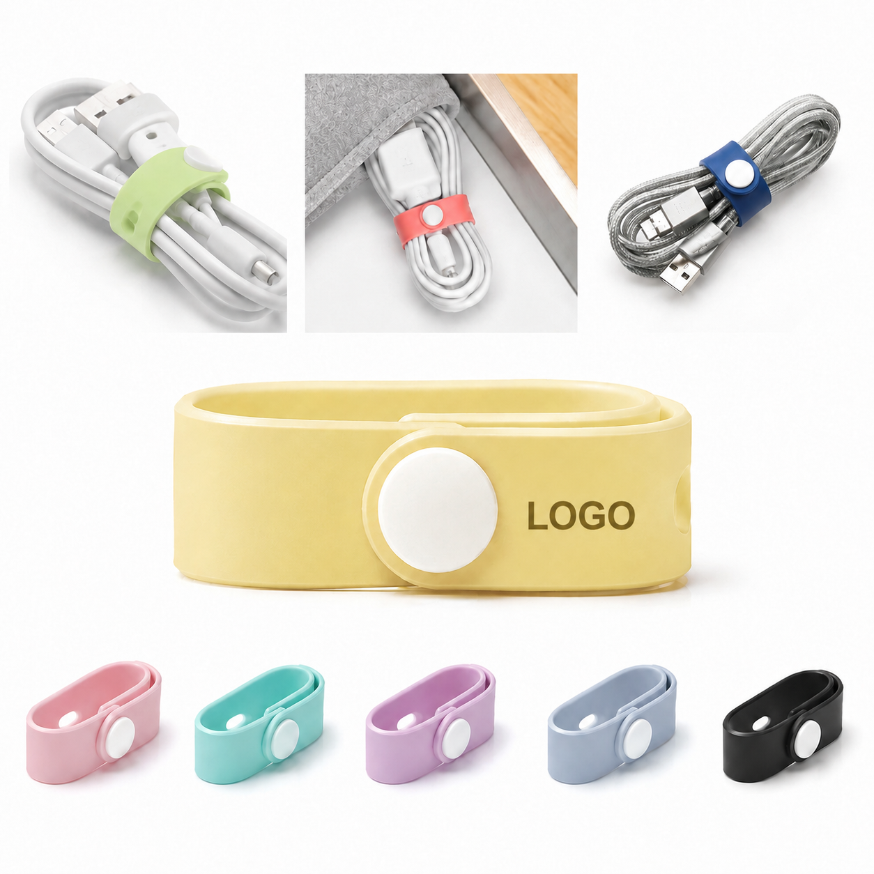 Flexible Silicone Cord Organizer with Snap Closure