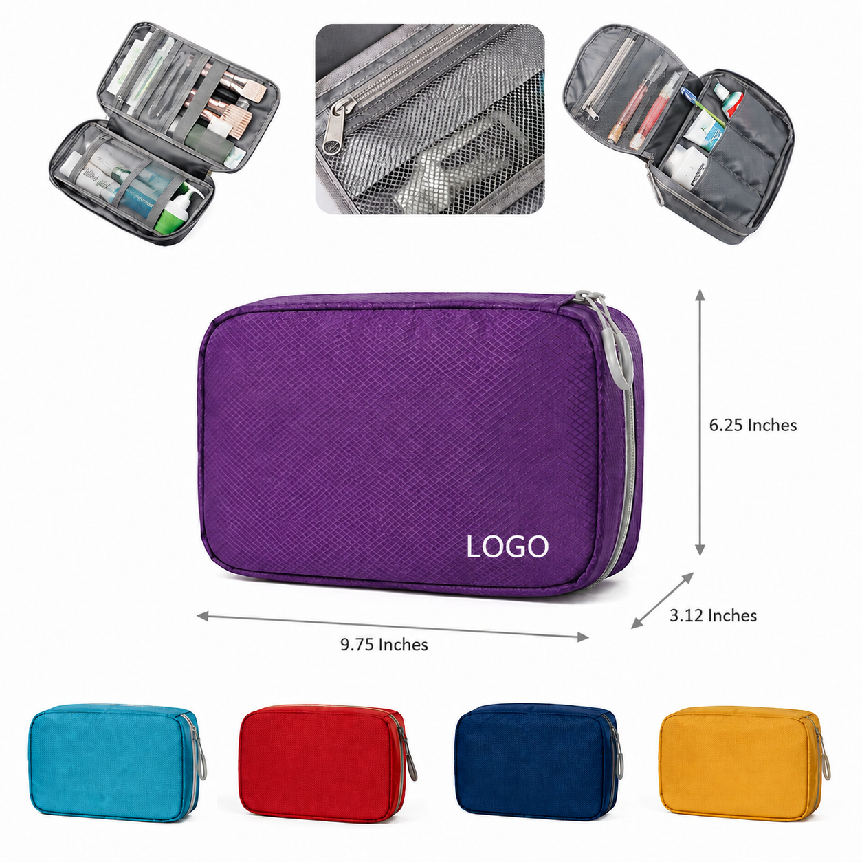 Compact Grid-Texture Travel Organizer Pouch