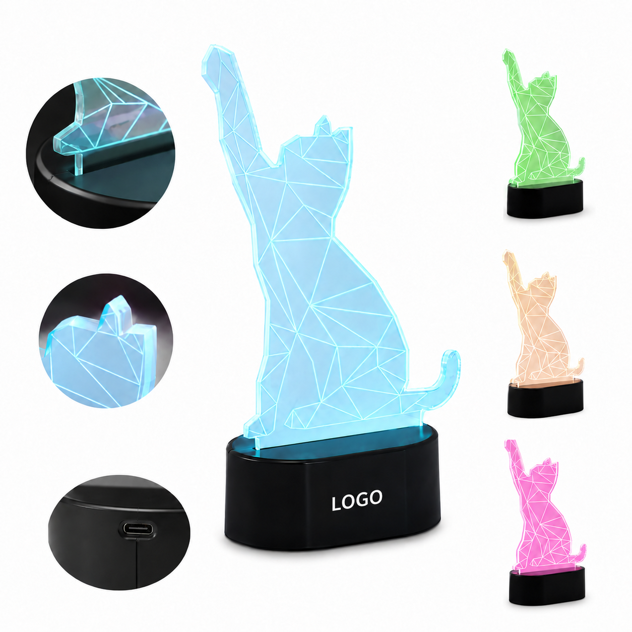 Geometric Acrylic LED Desk Lamp with Color-Shifting Base
