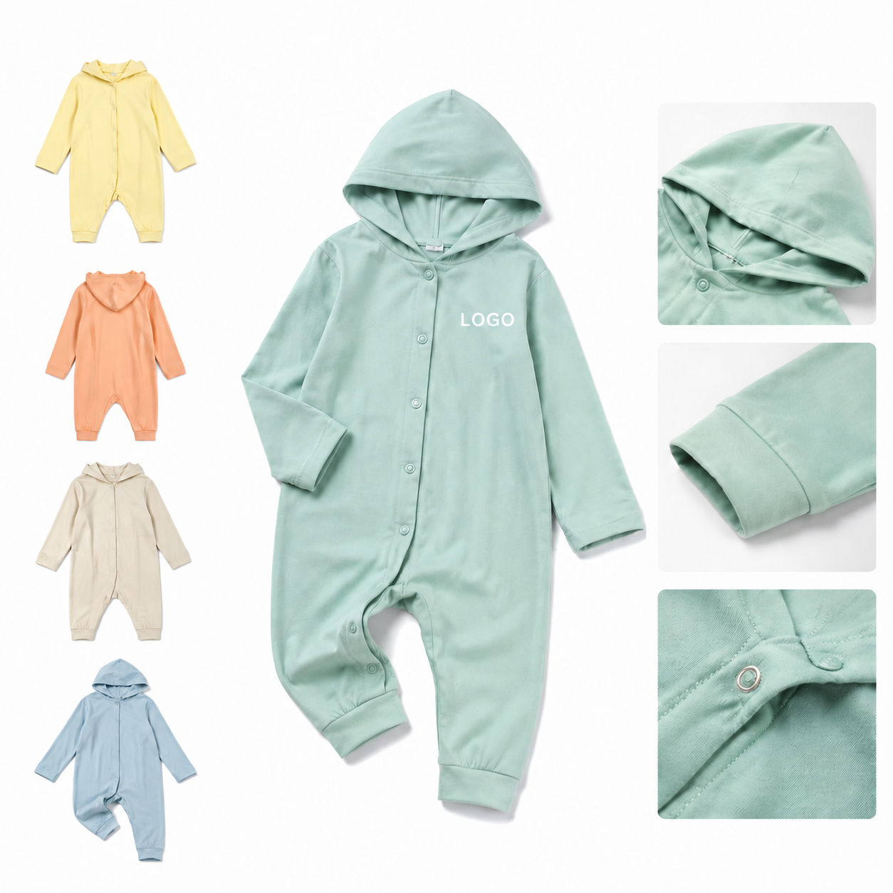 Lightweight Hooded Long Sleeve Baby Bodysuit with Snap Closure