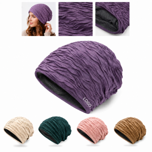 Crinkle-Knit Slouchy Beanie with Plush Fleece Lining