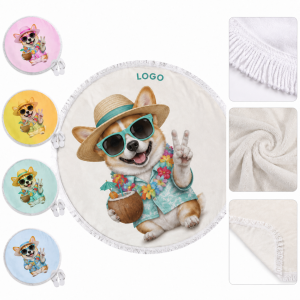 Circular Microfiber Beach Towel with Decorative Tassels