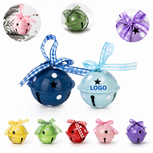 Metal Star-Cutout Holiday Jingle Bell with Gingham Ribbon Accent