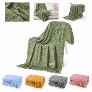 Lightweight Diamond Lattice Fringed Knit Throw